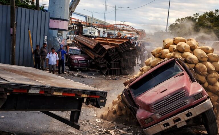 Peligro en las vías: vuelcos de 2 camiones evidencian descontrol total