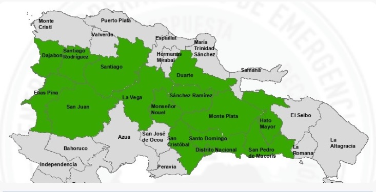 COE mantiene alerta verde en 14 provincias y el DN por incidencia de una vaguada